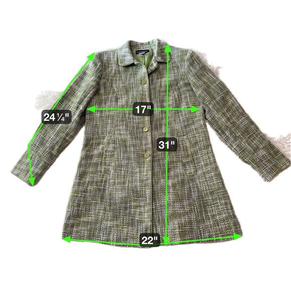 Dialogue Olive Houndstooth Tweed Trench Coat Size 10 - Picture 16 of 16